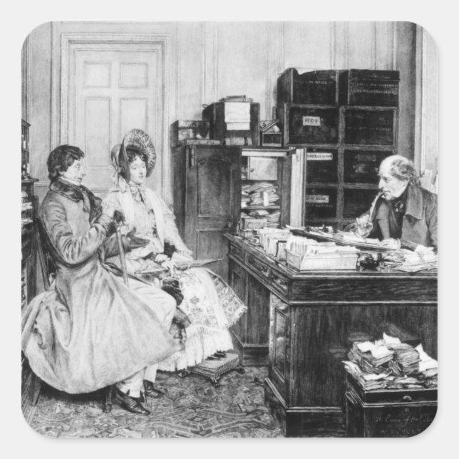 Im Büro des Anwalts Quadratischer Aufkleber (Vorderseite)