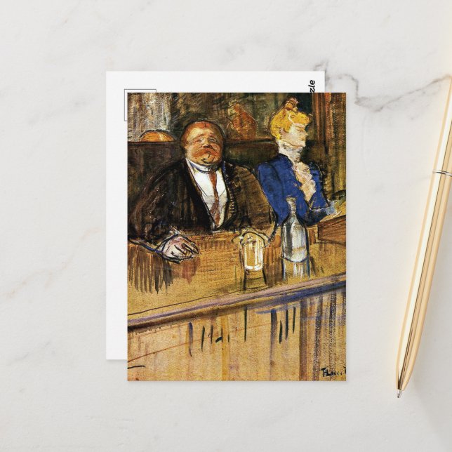 Im Café, dem Kunden und dem Anämischen Kassierer Postkarte (Vorderseite/Rückseite Beispiel)