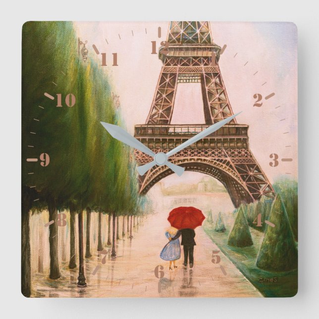 Im Eiffelturm Quadratische Wanduhr (Vorderseite)