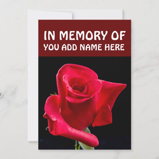 IM EINSPEICHER DER FUNERALKARTEN, ROTE ROSE EINLADUNG (Vorderseite)