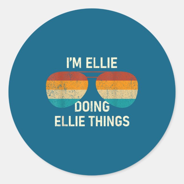 I'm Ellie Doing Ellie Things Retro Sungl D  Runder Aufkleber (Vorderseite)