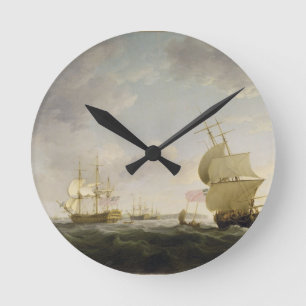 Im englischen Kanal versenden, c.1755 (Öl auf Ca Runde Wanduhr