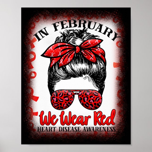 Im Februar tragen wir eine rote Messy Bun Herzerkr Poster (Vorne)