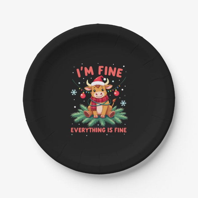 I'm Fine Everything is Fine Christmas Highland Cow Pappteller (Vorderseite)