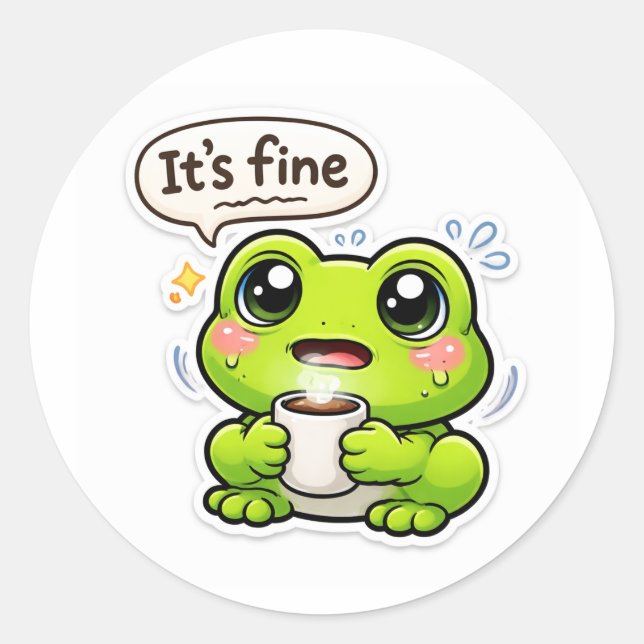 I'm Fine Frog Runder Aufkleber (Vorderseite)