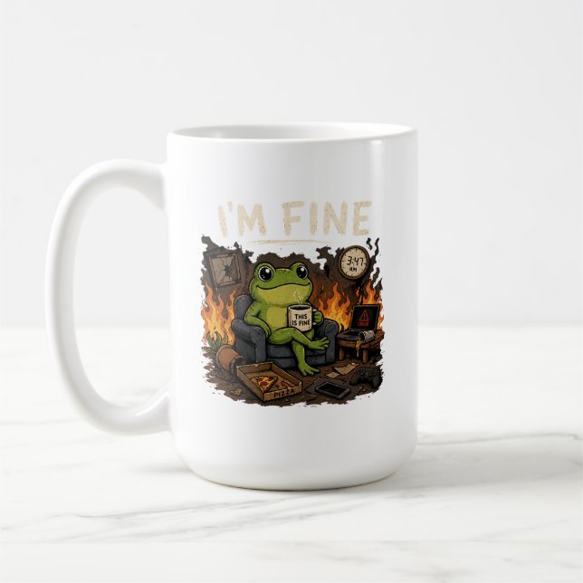 I'm Fine Frog This Is Fine Meme Art Kaffeetasse (Links)