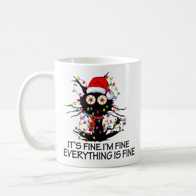 "I'm Fine" Holiday Stress Black Cat Mug  Kaffeetasse (Links)