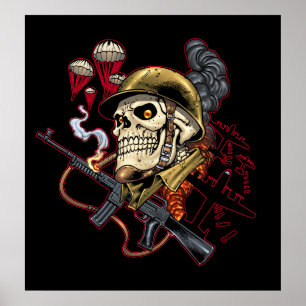 Im Flugzeug oder mariner Fallschirm mit Helm Poster