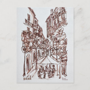 Im Freien speisen am Abend Madrid, Spanien Postkarte