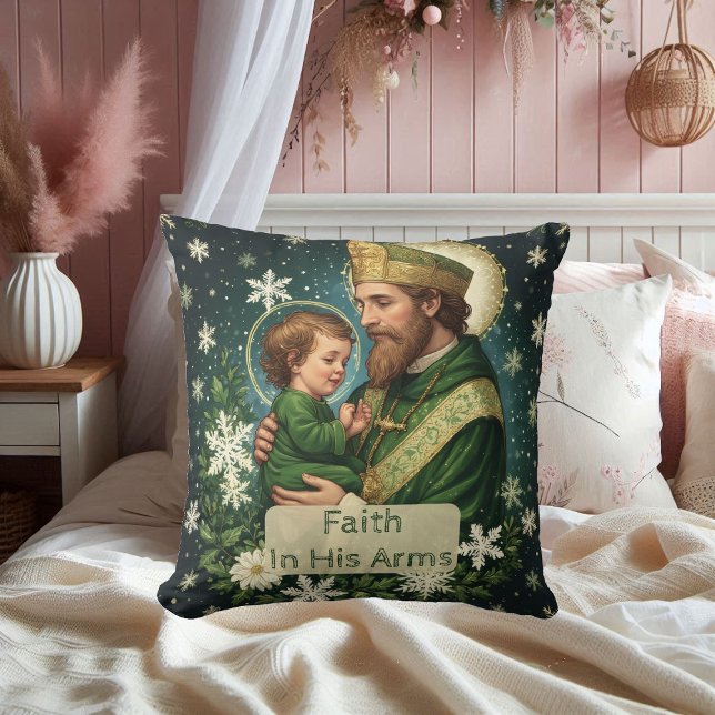 Im Glauben in Seinen Armen St. Patrick mit dem Jes Kissen (Faith in His Arms Saint Patrick with Baby Jesus Throw Pillow)