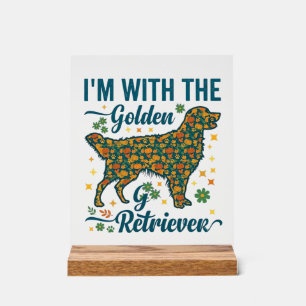 Im Golden Retriever Hund Halloween Kürbisse Blätte Acrylschild