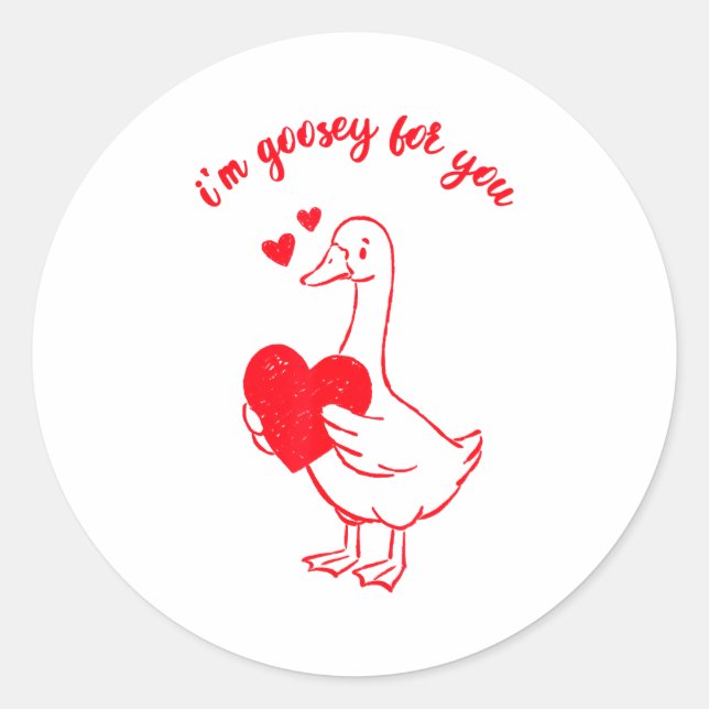 I'm Goosey For You Valentine Goose Hearts Minimal  Runder Aufkleber (Vorderseite)