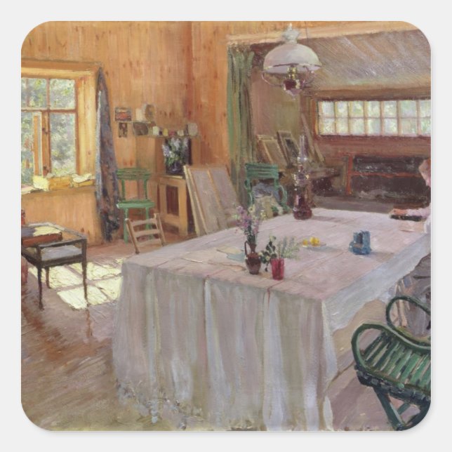 Im Haus des Künstlers Konstantin Korovin Quadratischer Aufkleber (Vorderseite)