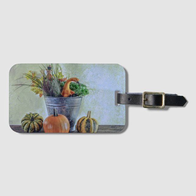 Im Herbst noch Leben mit Kürbis, Blume Gepäckanhänger (Vorderseite (Horizontal))