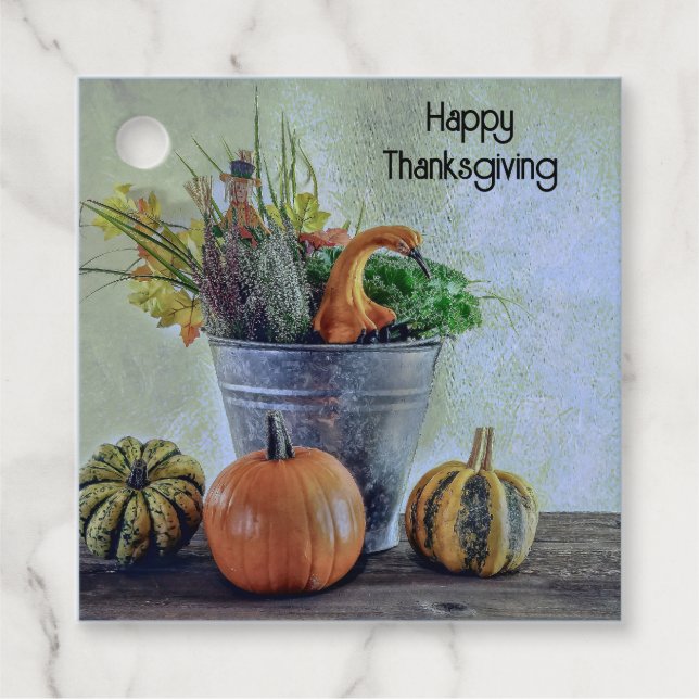 Im Herbst noch Leben mit Kürbis, Blume Geschenkanhänger (Vorderseite)