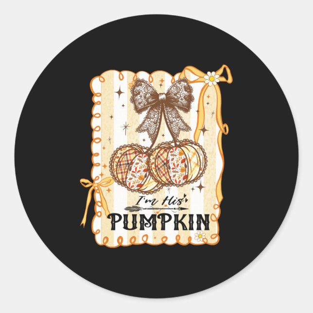 I'm His Pumpkin Thanksgiving Couple Coquette Bow F Runder Aufkleber (Vorderseite)