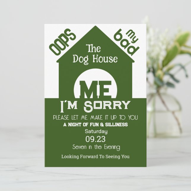 Im Hundehaus tut mir leid Einladung (Stehend Vorderseite)