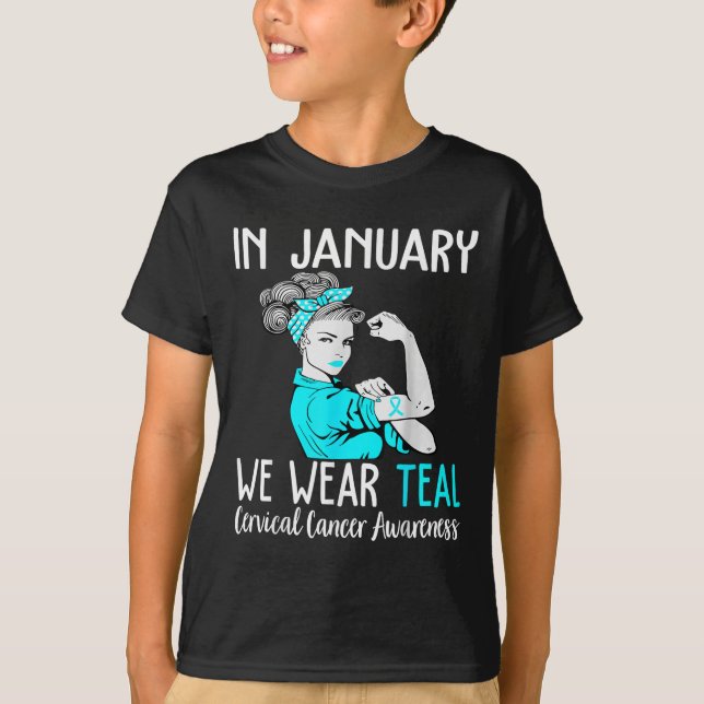 Im Januar tragen wir Aquamarin für Gebärmutterhals T-Shirt (Vorderseite)