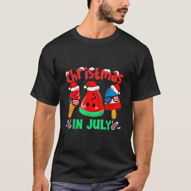 Im Juli Wassermelonen-Eisstäbchen Santa T-Shirt (Vorderseite)