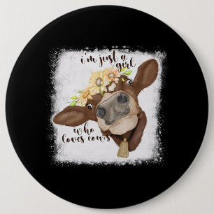 Im Just Girl, die Lieben Kühe gebleicht Shirt Cow  Button