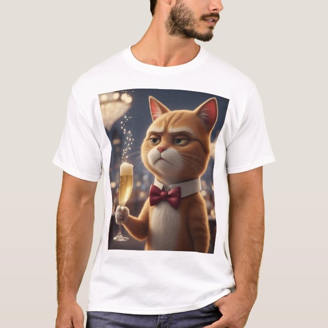 I'm Just Here for the Champagne – Grumpy Party Cat T-Shirt (Vorderseite)