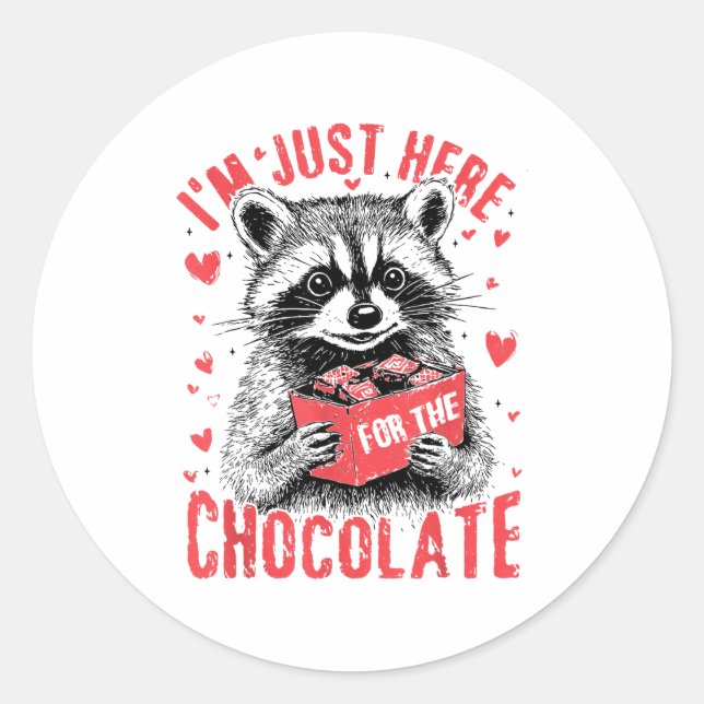 I'm Just Here For The Chocolate Funny Raccoon Vale Runder Aufkleber (Vorderseite)