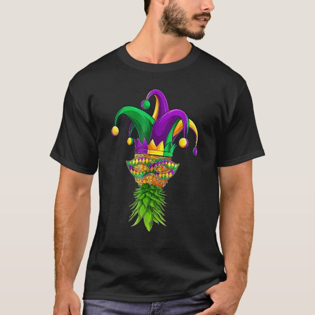 Im Kopf Ananas Maske Mardi Gras Kinder Männer Wo T-Shirt (Vorderseite)