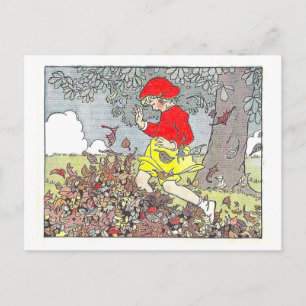 "Im Laub spielen" Herbst-Illustration Postkarte