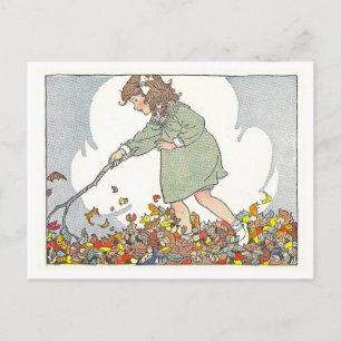 "Im Laub spielen" Herbstillustration Postkarte