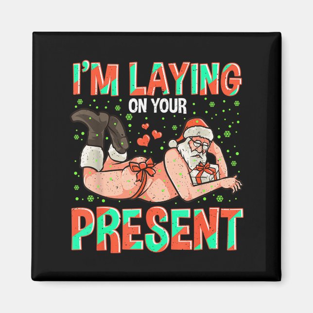 I'm Laying On Your Present Christmas Santa Retro X Magnet (Vorne)