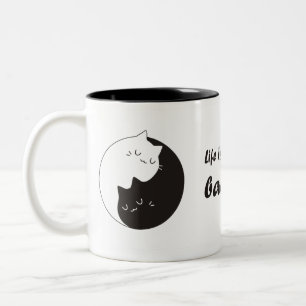Im Leben geht es um Balance Cat Yin Yang Zweifarbige Tasse