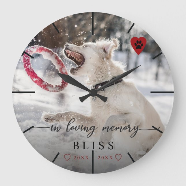 Im Love Memory Pet Foto Paw Print Monogram Große Wanduhr (Vorderseite)