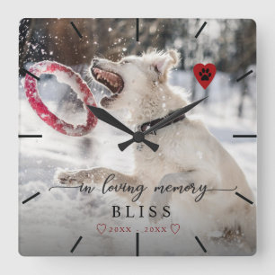 Im Love Memory Pet Foto Paw Print Monogram Quadratische Wanduhr