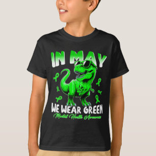 Im Mai trägt grüne Dinosaurier-Schleife Junge Kind T-Shirt