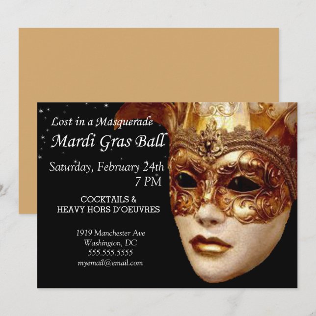 Im Masquerade Ball Mardi Gras Party verloren Einladung (Vorne/Hinten)