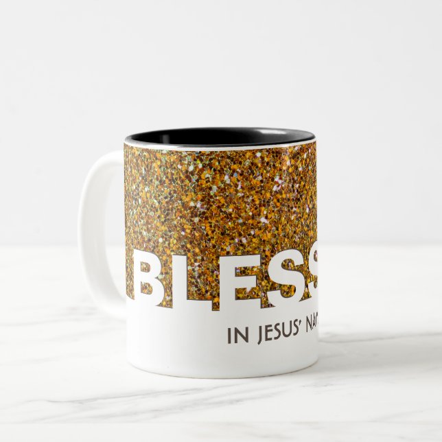 im Namen Jesu | Stilvoller GOLD-Glitzer Zweifarbige Tasse (Vorderseite Links)