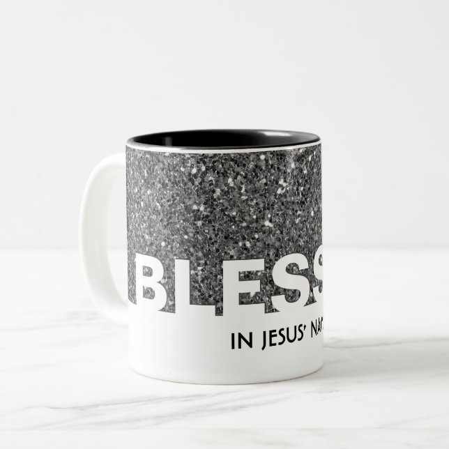 im Namen Jesu | Stilvoller SILVER Glitzer Zweifarbige Tasse (Vorderseite Links)