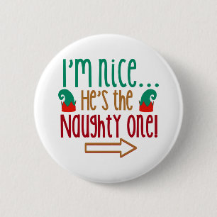 Im Nice Hes Naughty Elf Hat Button