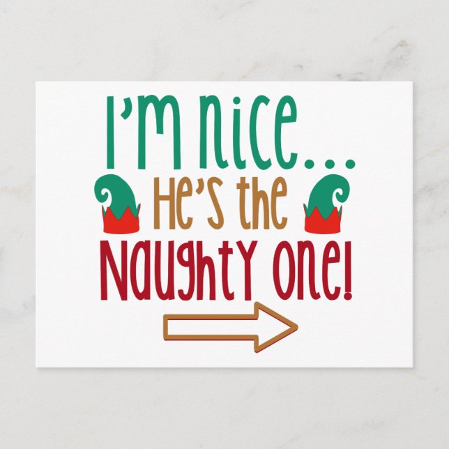 Im Nice Hes Naughty Elf Hat Postkarte (Vorderseite)