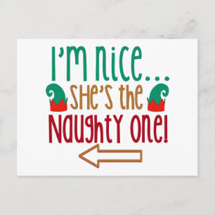 Im Nice Shes Naughty Elf Hat Postkarte
