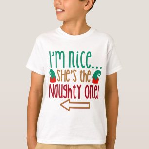 Im Nice Shes Naughty Elf Hat T-Shirt