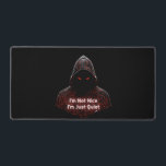 I'm Not Nice Schreibtischunterlage<br><div class="desc">Make a bold statement without saying a word. This design features a dark, hooded cyber assassin with glowing red circuit runes and the striking quote: "I'm Not Nice I'm Just Quiet." It’s a perfect mix of cyberpunk aesthetics and a gritty, introverted attitude. Designed for those who appreciate minimalist techwear, dark...</div>
