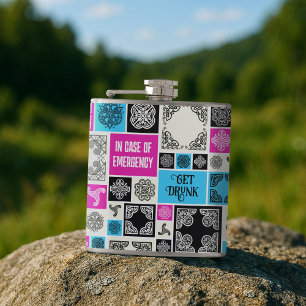 Im Notfall Betrunkene Funny Black & White Flachmann