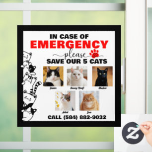 Im Notfall werden 5 Katzen mit benutzerdefiniertem Fensteraufkleber