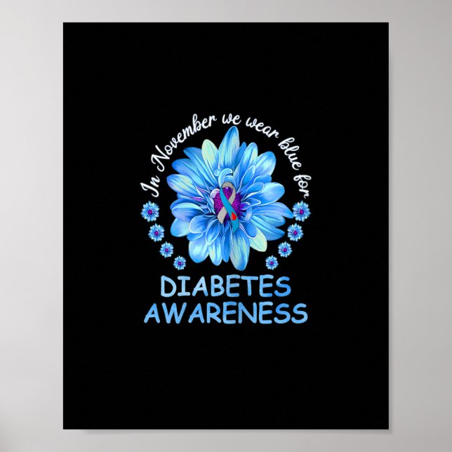 Im November tragen wir blaue Sonnenblumen Diabetes Poster (Vorne)