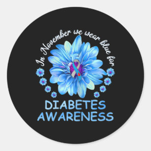 Im November tragen wir blaue Sonnenblumen Diabetes Runder Aufkleber
