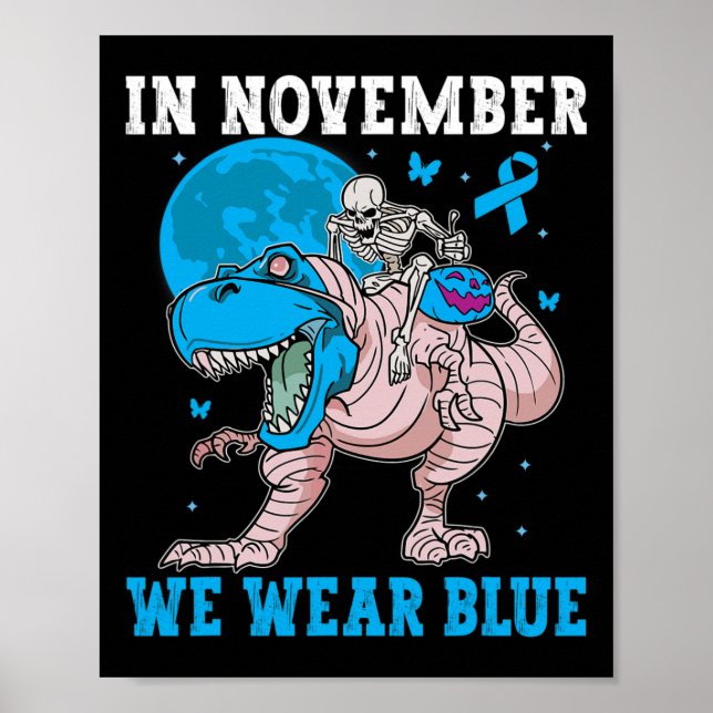 Im November tragen wir blauen Diabetes Trex Dino K Poster (Vorne)