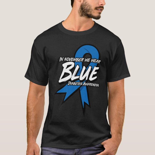 Im November tragen wir das blaue T1 Diabetes-Bewus T-Shirt (Vorderseite)