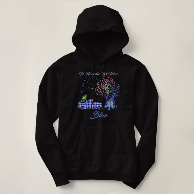 im November tragen wir das blaugnome Diabetes Awar Hoodie (Design vorne)