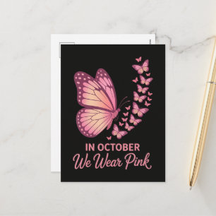 Im Oktober Pink Breast Butterfly Feiertagspostkarte